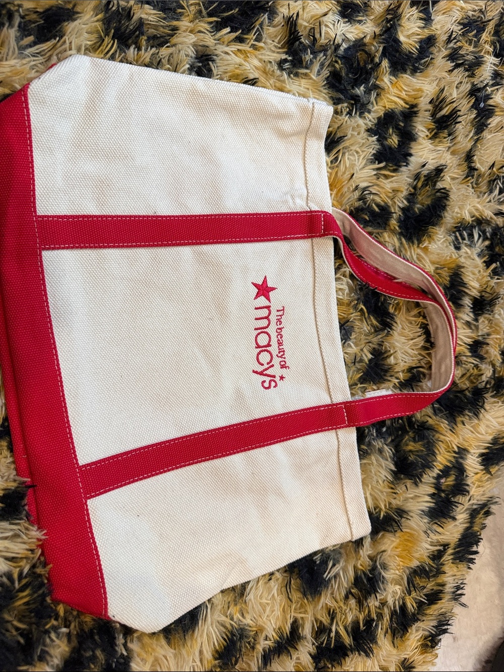 Macy's Cream Canvas Tote with Red Trim